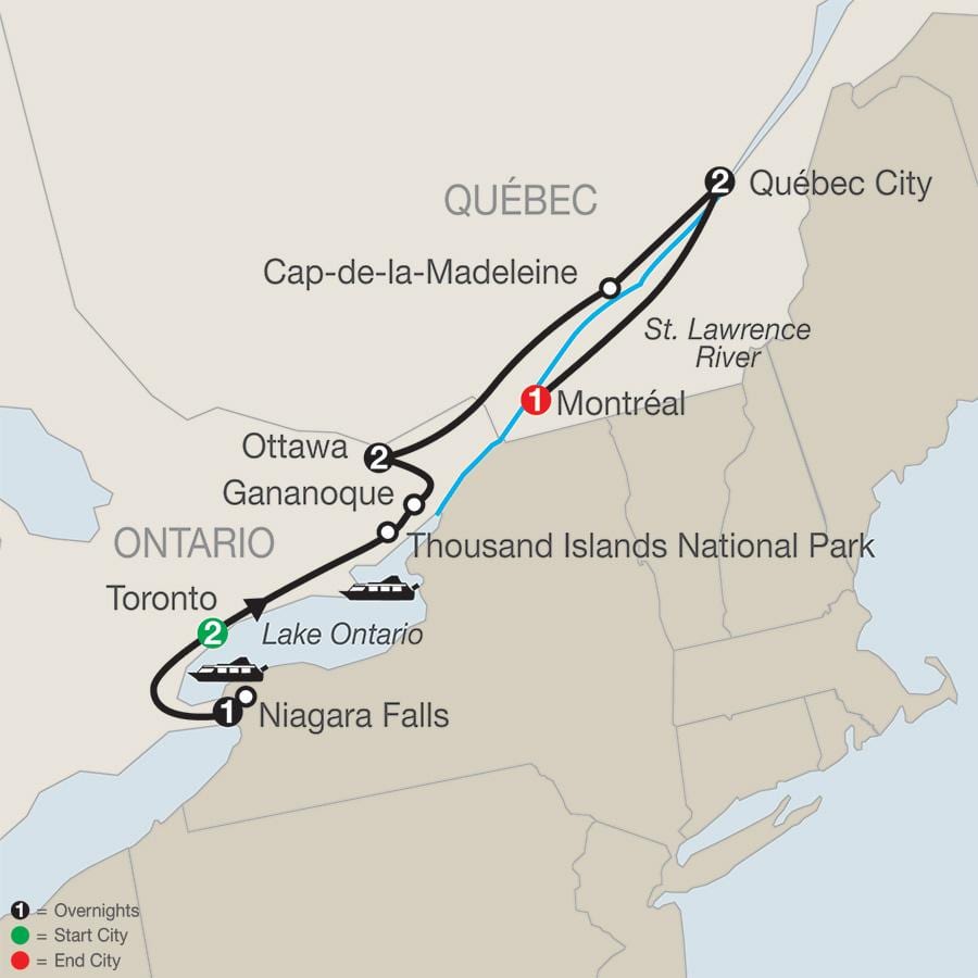 Kort af Quebec kanada við borgum
