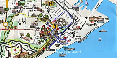 Kort af gamla Quebec með staðir